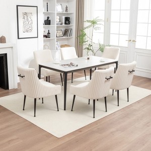 SEYNAR Modern Glam Velvet Black Metal Legs Dining Chair or Vanity Chair Set of 6 with Rear Handle - 1 of 4