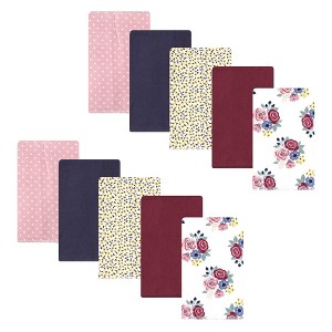 Hudson Baby Infant Girl Cotton Flannel Burp Cloths, Blush Navy Floral 10-Pack, One Size - 1 of 4