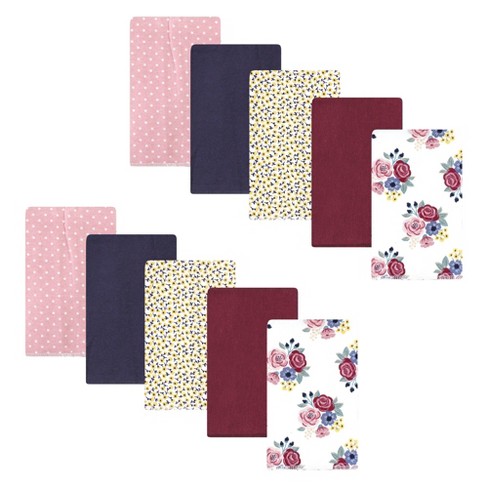 Hudson Baby Infant Girl Cotton Flannel Burp Cloths, Blush Navy Floral 10-Pack, One Size - image 1 of 4