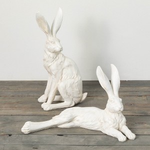 12.5" & 21" Sullivans Large Whitewashed Rabbits Set of 2  Gray - 1 of 3