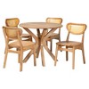 Baxton Studio Donato Mid-Century Modern Oak Brown Finished Wood and Rattan 5-Piece Dining Set - 2 of 4