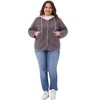 Women's Plus Size Fleece Hooded Fuzzy Long Sleeve Button Down Casual Teddy Jacket with Pockets - Agnes Orinda 3X Purple - 3 of 4