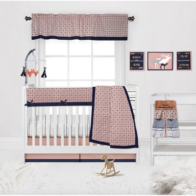 Bacati - Olivia Coral Navy 10 pc Crib Bedding Set with Long Rail Guard Cover