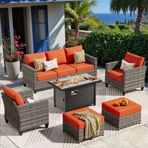 XIZZI Outdoor Sectional Sofa Set, Modular Outdoor Gray Wicker Sofa Set with Optional Solar Table, Ottomans or Fire Pit in 6 Colors, All-Weather Design - 1 of 4