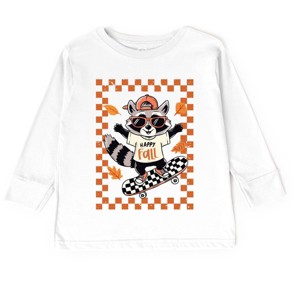 Happy Fall Racoon Skater - Toddler Long Sleeve Graphic Tee and Youth Long Sleeve Graphic T-Shirt - 1 of 3