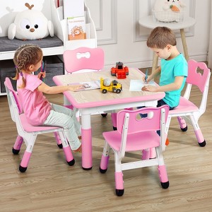 Garvee 5-Piece Kids Table Set,23" Square Height Adjustable Table with 4 Chairs - 1 of 4