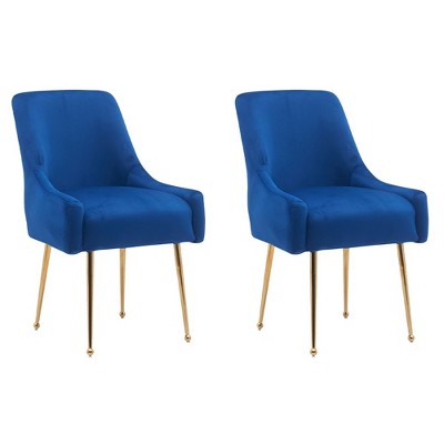 Tufted Velvet Golden Legs Dining Chair with Pulling Handle and Adjustable Foot Nails(Set of 2)