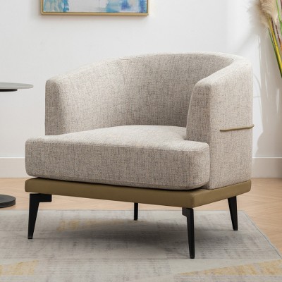 Anybear Modern Two-tone Barrel Fabric Accent Chair, Upholstered Round Armchair