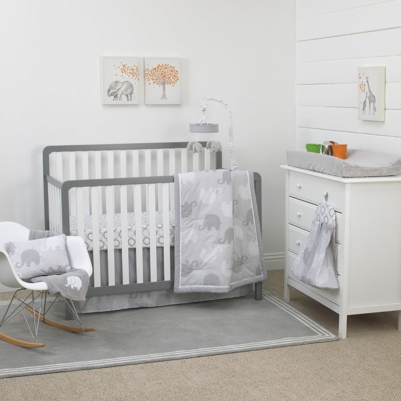 NoJo Dreamer Gray Elephant 8-Piece Nursery Crib Bedding Set, 1 of 11