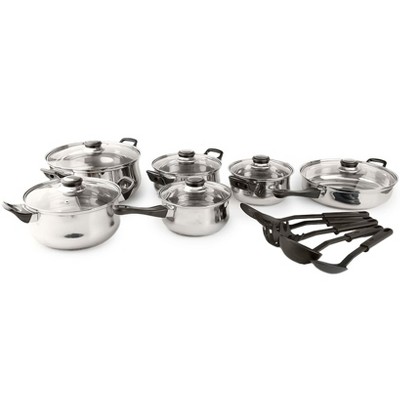 The Lakeside Collection 17-Pc. Kitchen Cookware Set with Utensils Stainless Steel Heat-resistant handles Dishwasher Safe 17 Pieces