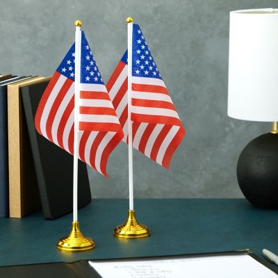 12-Pack Mini American Flags with Gold Plastic Stands
