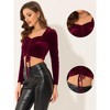 INSPIRE CHIC Women's Velvet Drawstring Sweetheart Neck Puff Long Sleeve Party Crop Top - 2 of 4