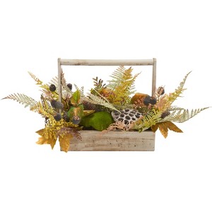 Artificial Plant - Faux 25" Lotus & Fern Wood Planter - FXP1065 - Multicolored - Safavieh - 1 of 4