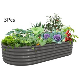Anybear 8X4X1.5 ft Galvanized Raised Garden Beds, Oval Large Metal Planter Box for Planting Vegetables Flowers Herb, Quartz Grey - 1 of 4