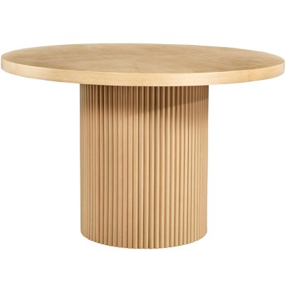 HomeRoots 48" Natural Wood Pedestal Base Round Top Dining Table