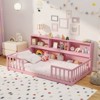 Costway Twin Size Montessori Floor Bed with Bookcase Storage Shelves & Safety Fence Rails Pink/Natural/White/Gray - 2 of 4