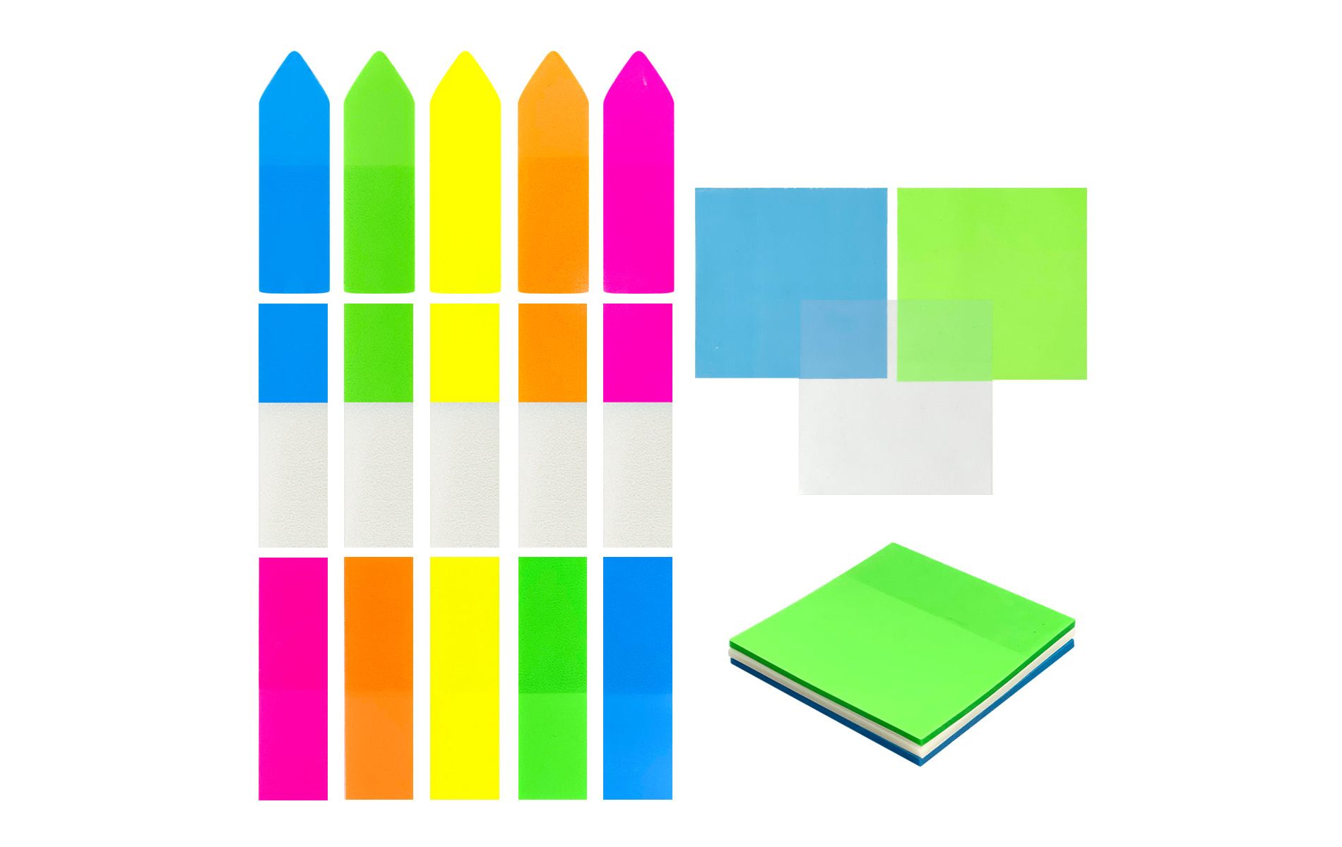 Wrapables 500pcs Transparent Sticky Notes Set, Memo Note Pads, Book Tabs, Page Markers, Sticky Notes, School and Office Supplies