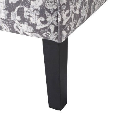 Elegant Gray Damask Slipper Chair with Sturdy Wood Frame