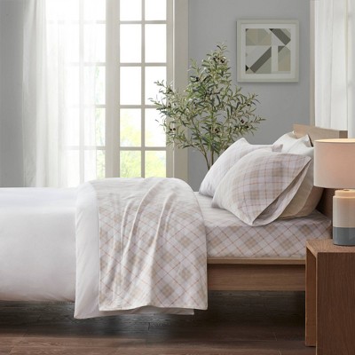 Twin Pink Plaid Cotton Flannel Bedding Set
