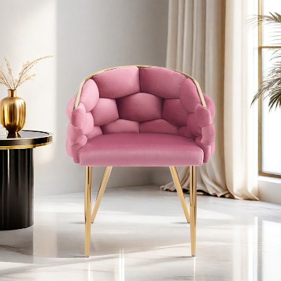 Ridstar Upholstered Handmade Velvet Accent Chair & Armchair With Gold Legs For Reading, Living Room-Pink