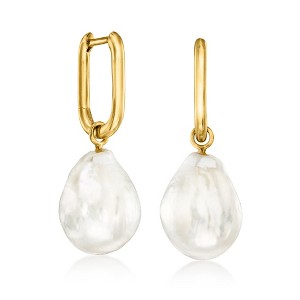 Ross-Simons 18kt Gold Over Sterling Hoop Earrings With Removable 10-13mm Cultured Baroque Pearl Drops - 1 of 4