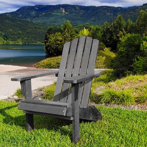 Infurnic Patio Accent Chairs, Portable Adirondack Chairs with Wide Armrests and High Back Support for Garden Backyard Patio, Black, 29"*35"*37" - 1 of 4