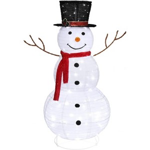 VINGLI Snowman Outdoor Christmas Decorations with 90 LED Lights, Lighted Snowman with Top Hat Holiday Ornaments Yard Decor-4 FT - 1 of 4