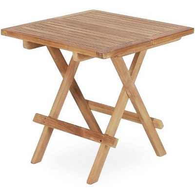 MaseiKar Teak Wood Patio Side Table, Square Folding Outdoor Side Table Waterproof, Sturdy Portable Bistro Table for Camping Deck Poolside