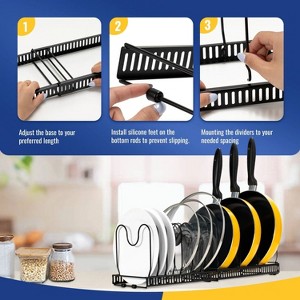 LunaLulinlk Pot Lid Organizer with 10 Adjustable Compartments, Expandable Metal Pots and Pans Organizer for Kitchen,Black - 1 of 4