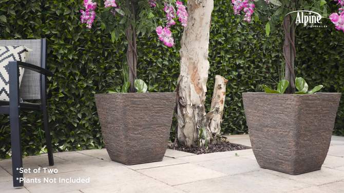 Set of 2 Resin Indoor/Outdoor Squared Planters Brown - Alpine Corporation, 2 of 7, play video