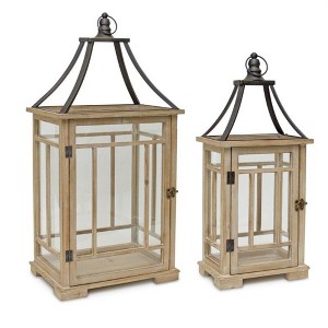 Natural Wood and Metal Lantern (Set Of 2) – Rustic Frame Design – 31 Inch Height – For Indoor Candle Display – By Melrose - 1 of 3