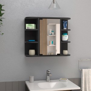 FONTOI Medicine Cabinet Bathroom Organizers Storage Cabinet with Mirror 6 External Shelves 3 Interior Shelves for Kitchen, Black, 7.48"* 23.62"*19.68" - 1 of 4