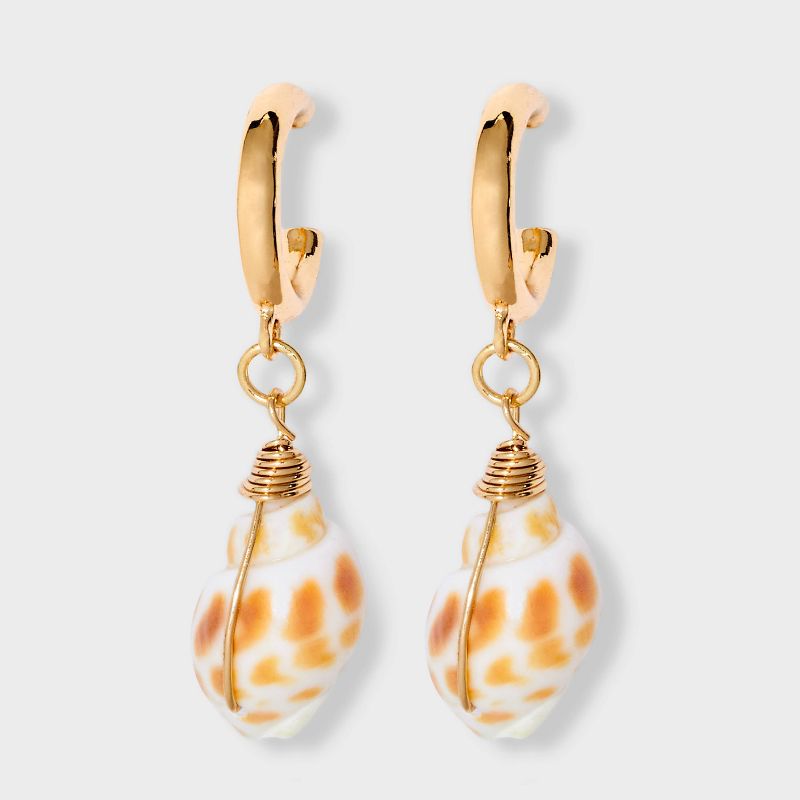 Shell Drop Hoop Earrings - A New Day&#8482; Brown/Gold, 1 of 4