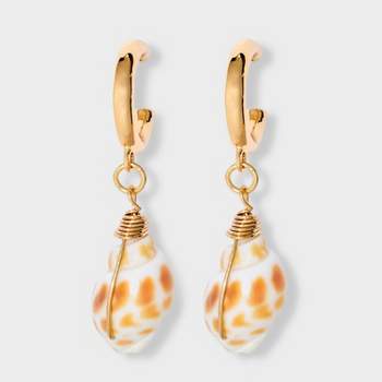 Shell Drop Hoop Earrings - A New Day™ Brown/Gold