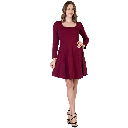 Burgundy skater hotsell dress with sleeves