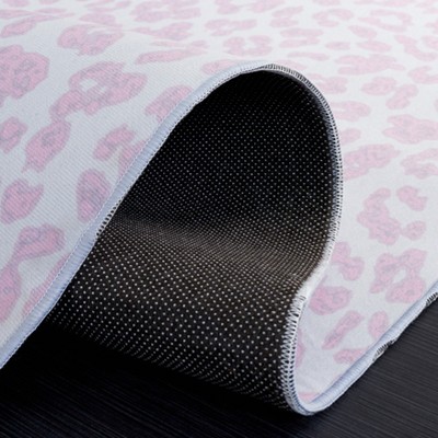 Ivory and Pink Faux Fur Rectangular Washable Area Rug