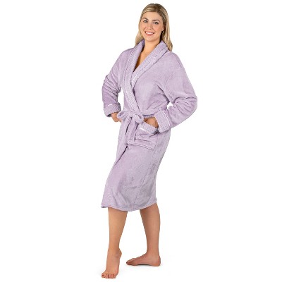 Lavender Plush Fleece Robe with Satin Trim and Waffle Cuff