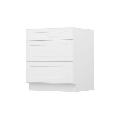 Shaker White Solid Wood 3-Drawer Base Kitchen Cabinet