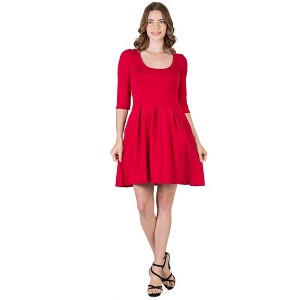 Womens Scoop Neck Three Quarter Sleeve Fit N Flare Knee Length Dress - 24seven Comfort Apparel™ - 1 of 4