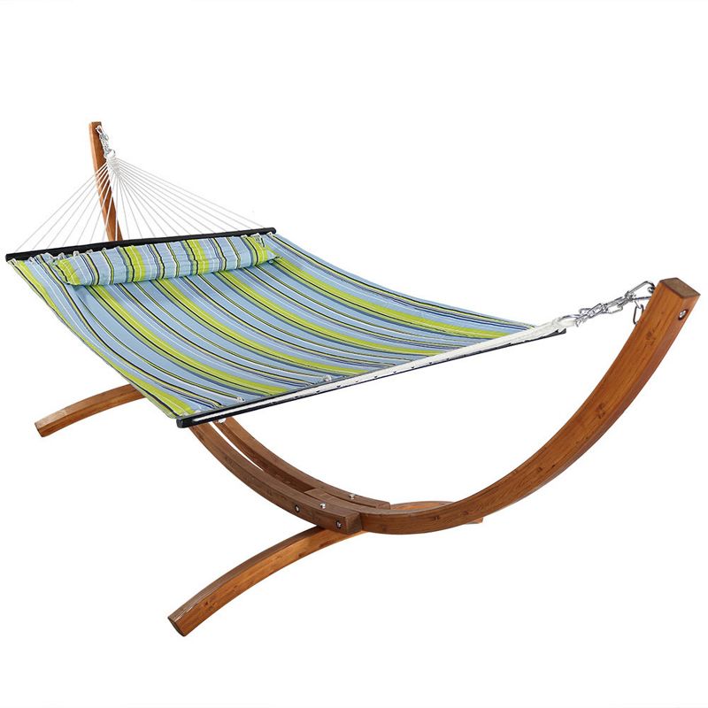 Sunnydaze Quilted Double Fabric 2-Person Hammock with Curved Arc Wood Stand, 1 of 9