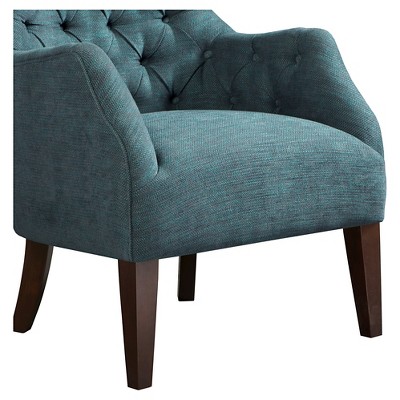 Eloise Green Herringbone Wood Tufted Wingback Accent Chair