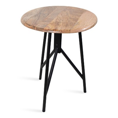 Pallson Two-Tone Natural Wood & Iron Round Side Table, 22x22x7"