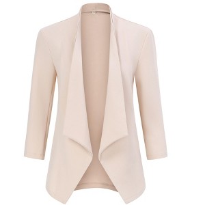 Coolmee Women's Long Sleeve Collarless Midiweight Work Office Blazer Open Front Jacket - 1 of 4