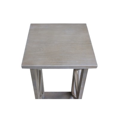 30" Washed Gray Taupe X-Sided Hardwood Plant Stand