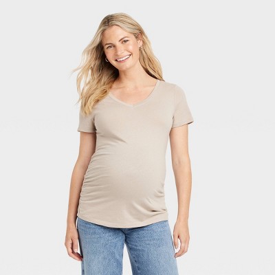 Image of Short Sleeve V-Neck Maternity T-Shirt - Isabel Maternity by Ingrid & Isabel™ Light Beige M