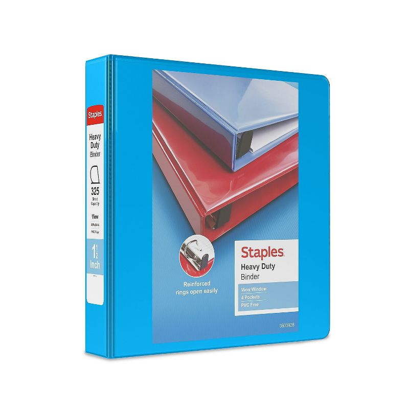 1-1/2" Staples Heavy-Duty View Binder with D-Rings Light Blue 56286-CC/26335, 1 of 9