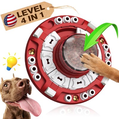 Red and White Advanced 4-in-1 Dog Puzzle Toy with Treat Dispenser