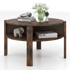 Tangkula Round Coffee Table with 4 Side Compartments 2-Tier Circle Coffee Table - 1 of 4