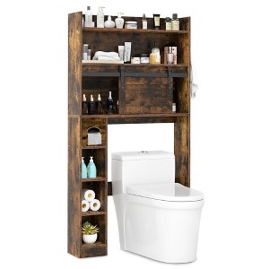Tangkula Over The Toilet Storage Cabinet w/ Sliding Barn Door Adjustable Shelves 2 Hooks - 1 of 4