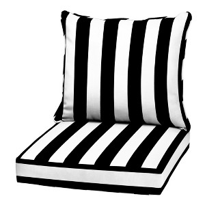 ARDEN Outdoor Deep Seat Cushion Set, 22 in x 24 in, Weather-Proof, Rain-Proof, Fade Resistant Patio Cushion Black Cabana Stripe - 1 of 4